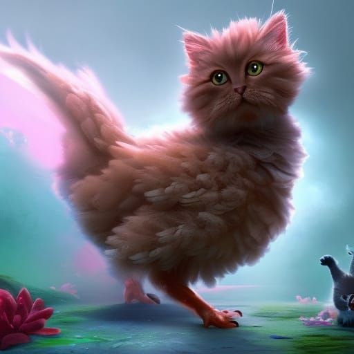 Cute Chicken and Kitten Fantasy Art
