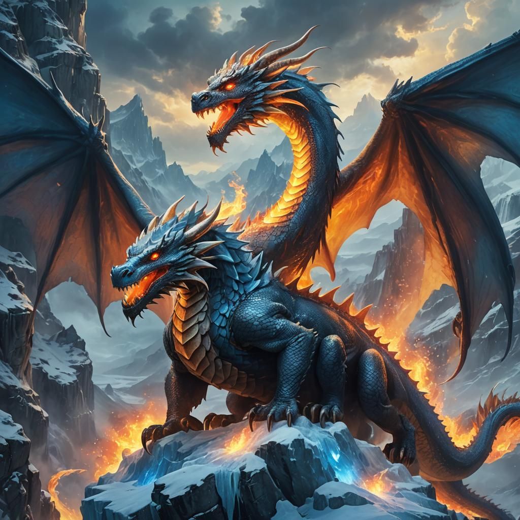 Fire and Ice Dragon in Dreamlike Digital Painting