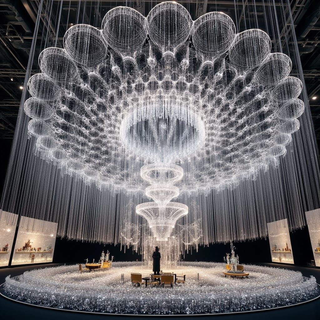 Crystal Installation in Futuristic Pointillisme Style Suspen...