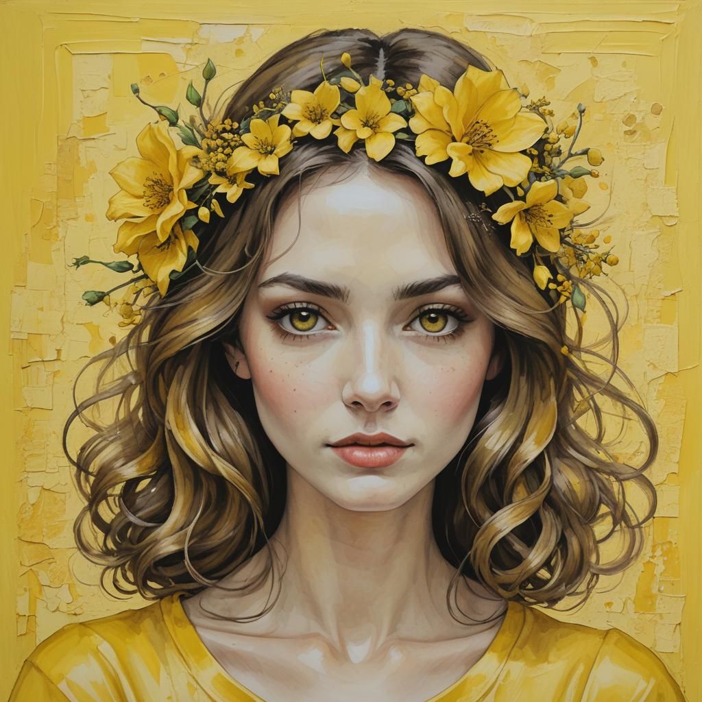 Girl in Yellow Portrait in Vintage Pop Art Style