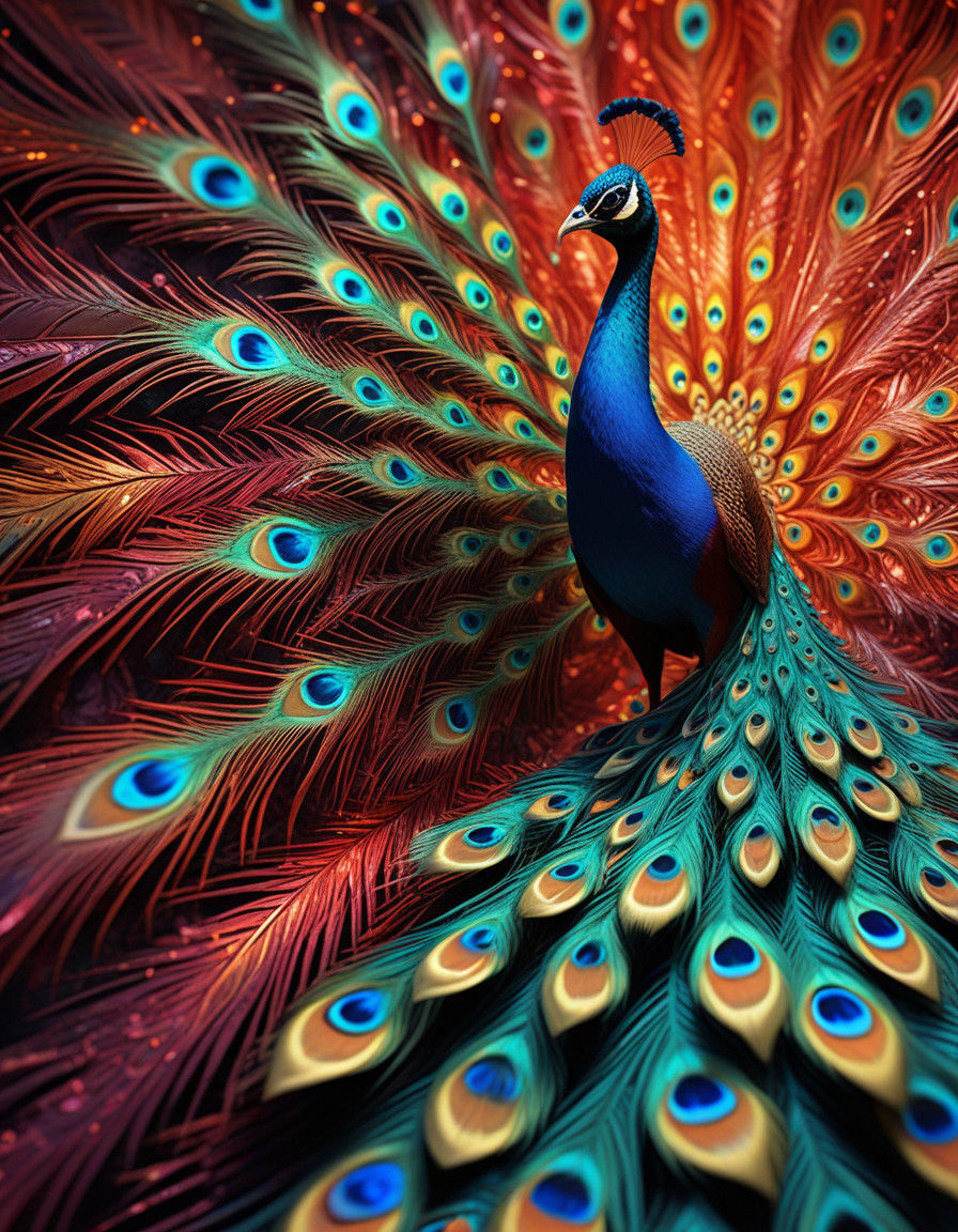 Majestic Red Peacock in Iridescent Splendor