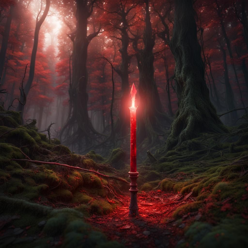 Glowing Red Wand Abandoned: Fantasy Concept Art