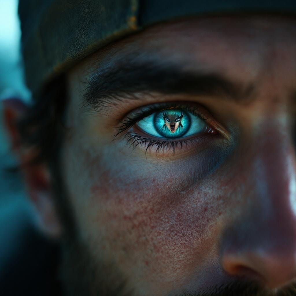 Striking Male Portrait with Reflected Figure