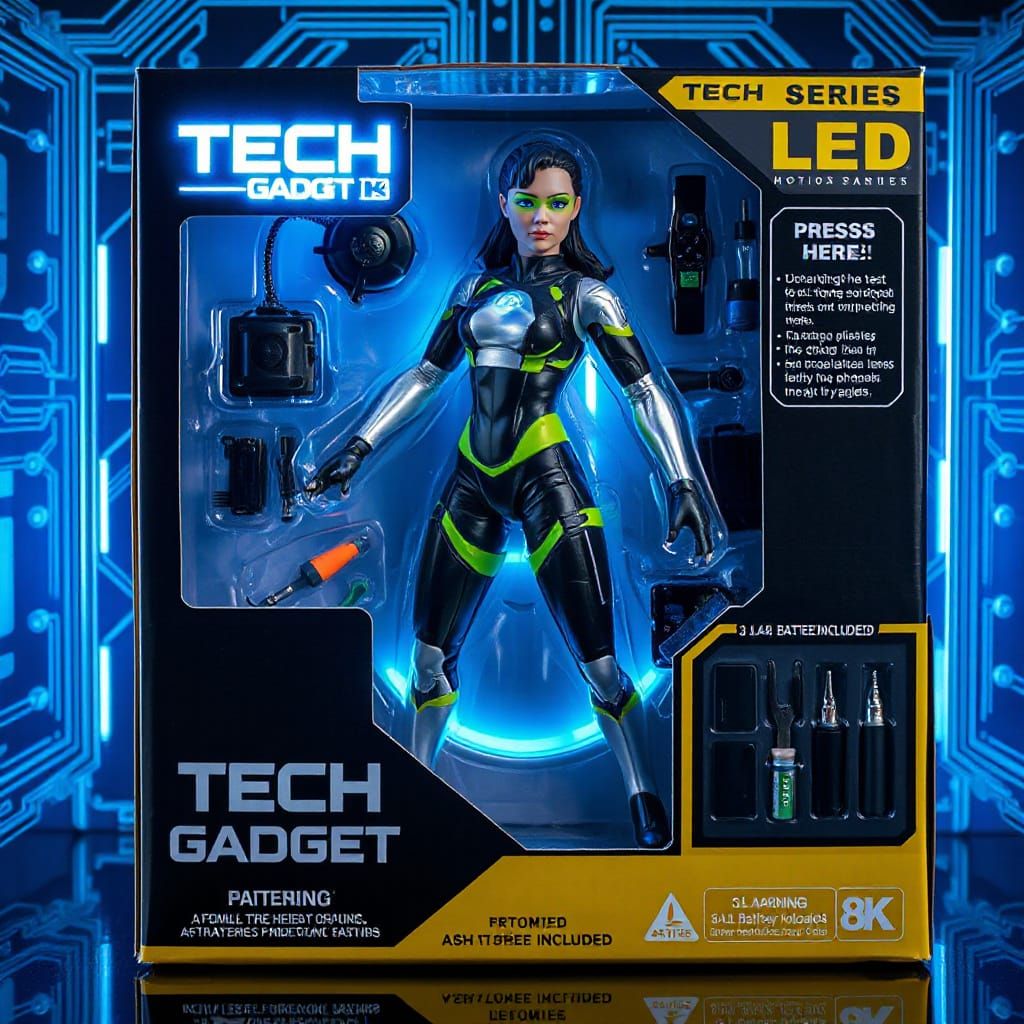 High-Tech Action Figure in Futuristic Cyberpunk Packaging
