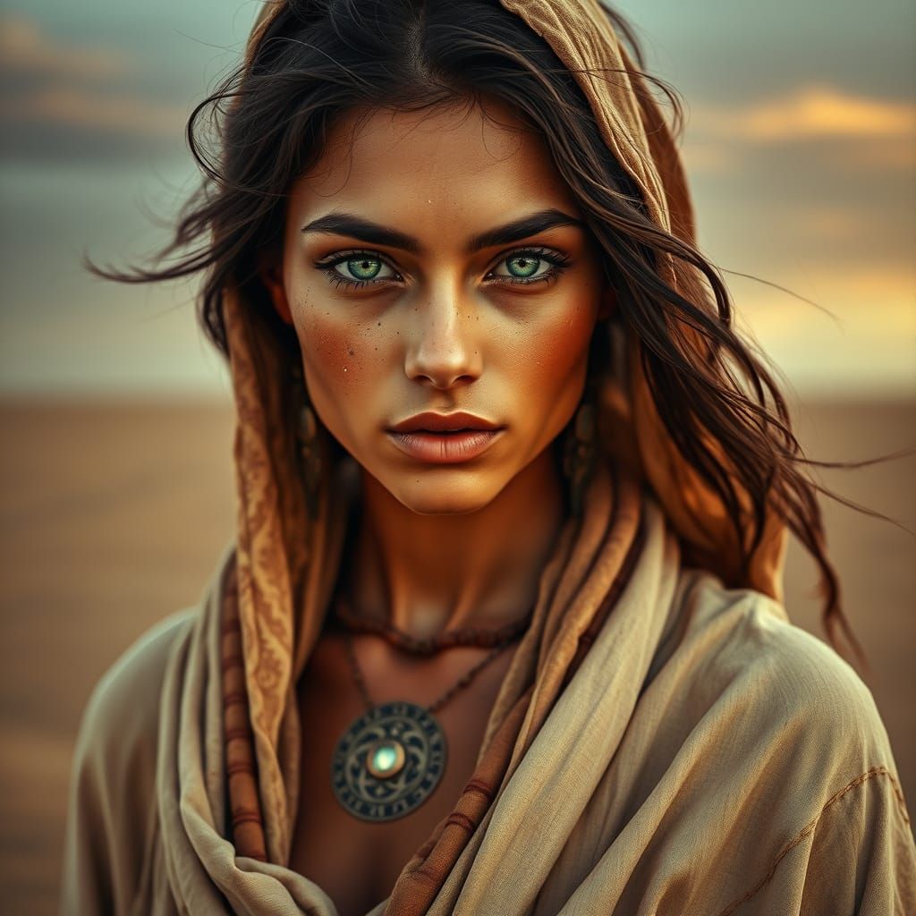 Desert Nomad Woman with Emerald Eyes