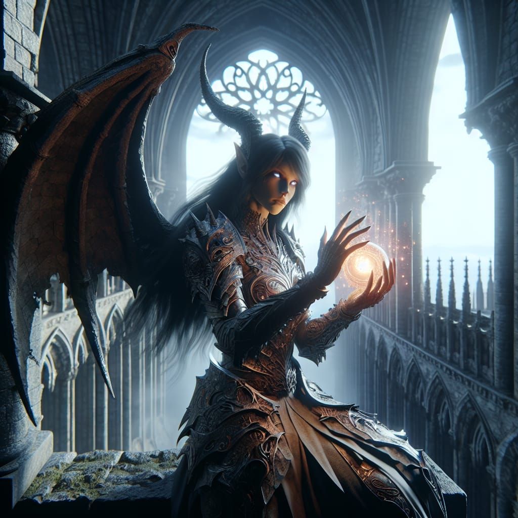 Gothic art. A mysterious female gargoyle with long, flowing ...