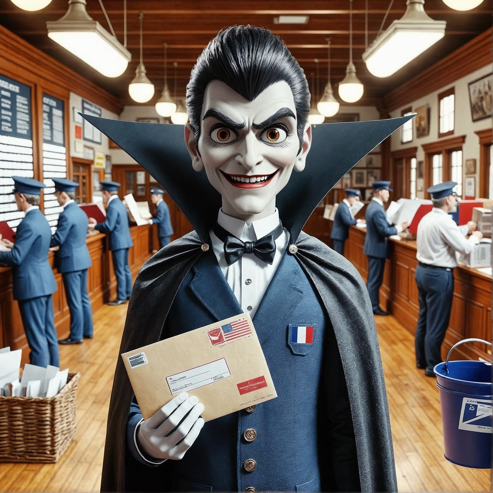Vampire Cartoon Character in Post Office