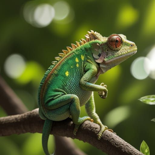 Hyperrealistic Wildlife Photo of a Green Chameleon