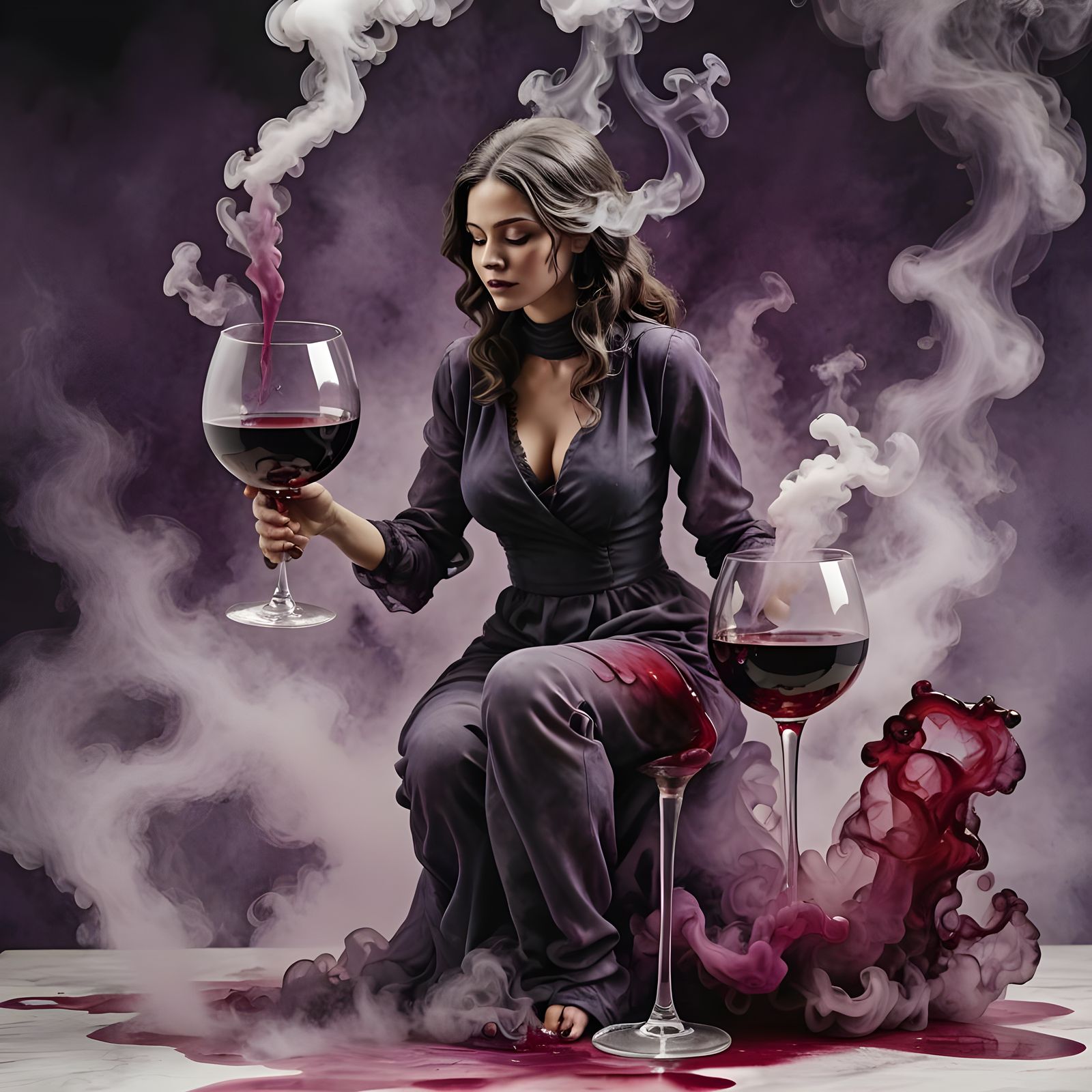 Smoke and Wine Woman in Glass: 3D Render