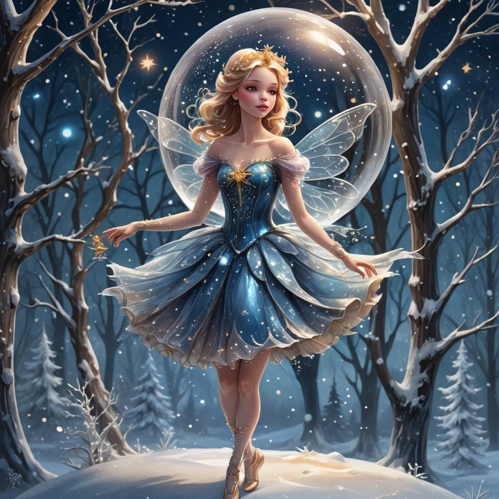 Sugar Plum Fairy in Snowglobe, Oil Painting Style
