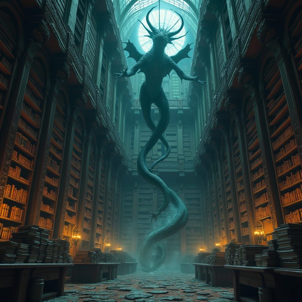 Books Transform into Creatures in Dark Fantasy Library