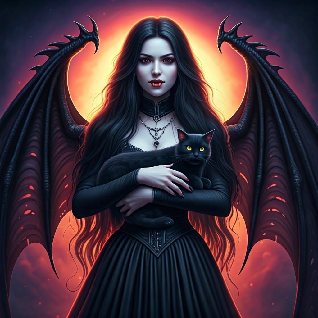Gothic Vampire Goddess with Dragon Wings