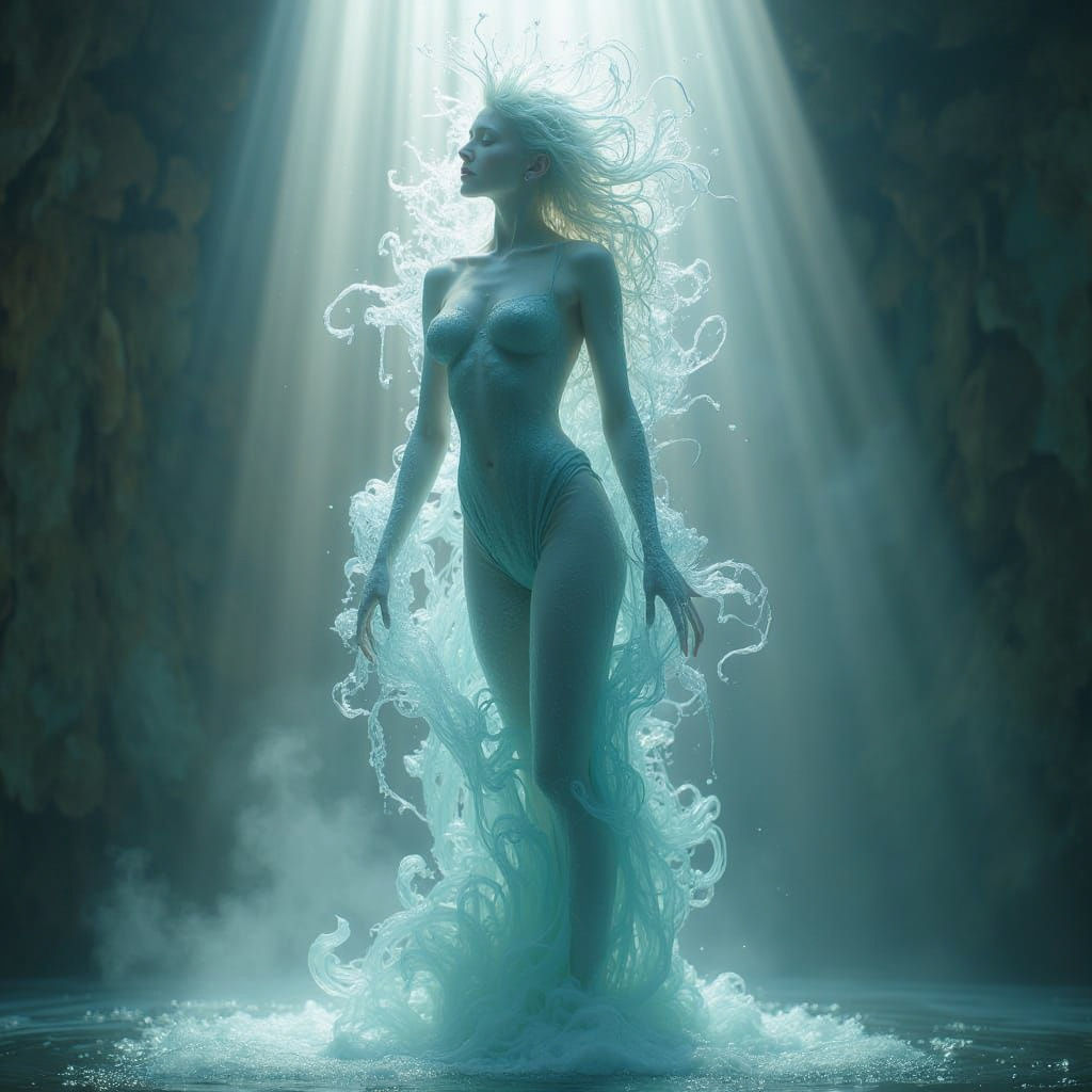 Ethereal Sea Goddess Forms in Steamy Shower