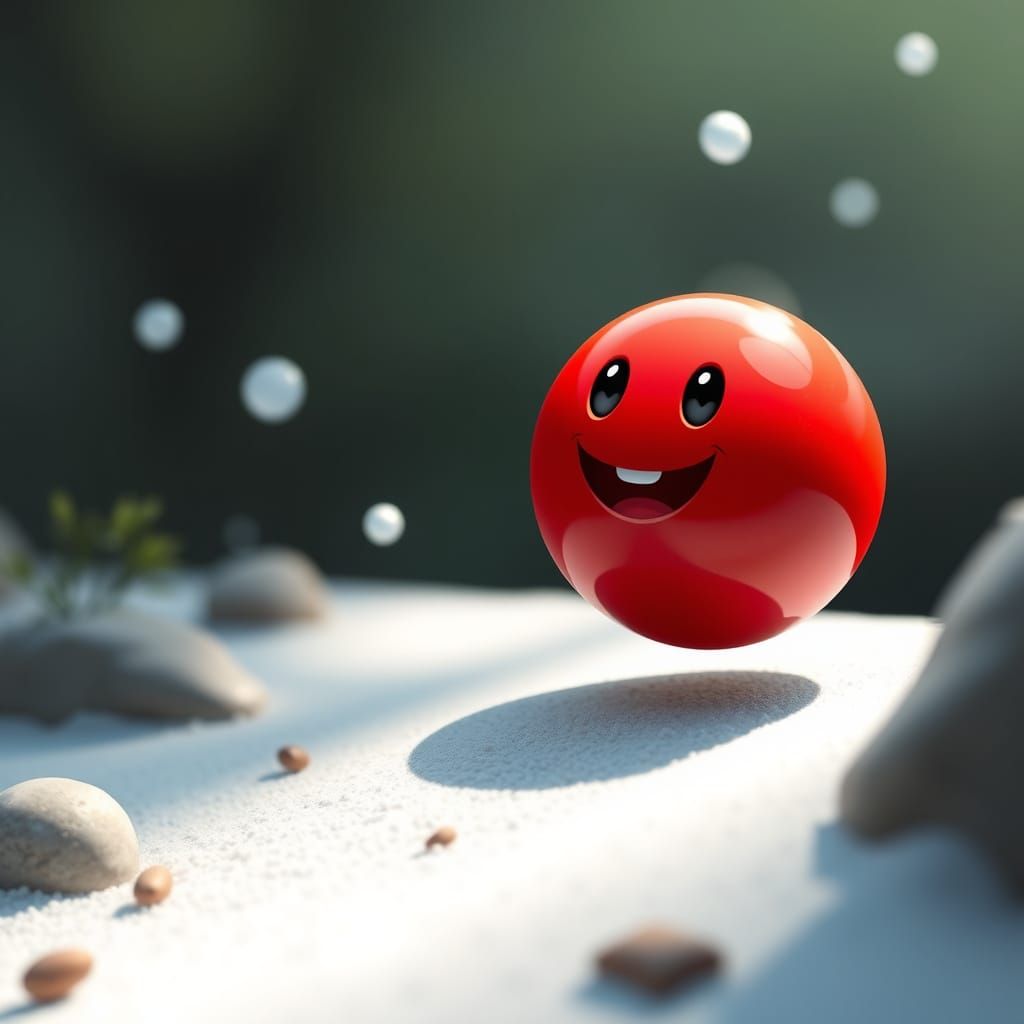 Hyperrealistic Cute Red Ball Smiling