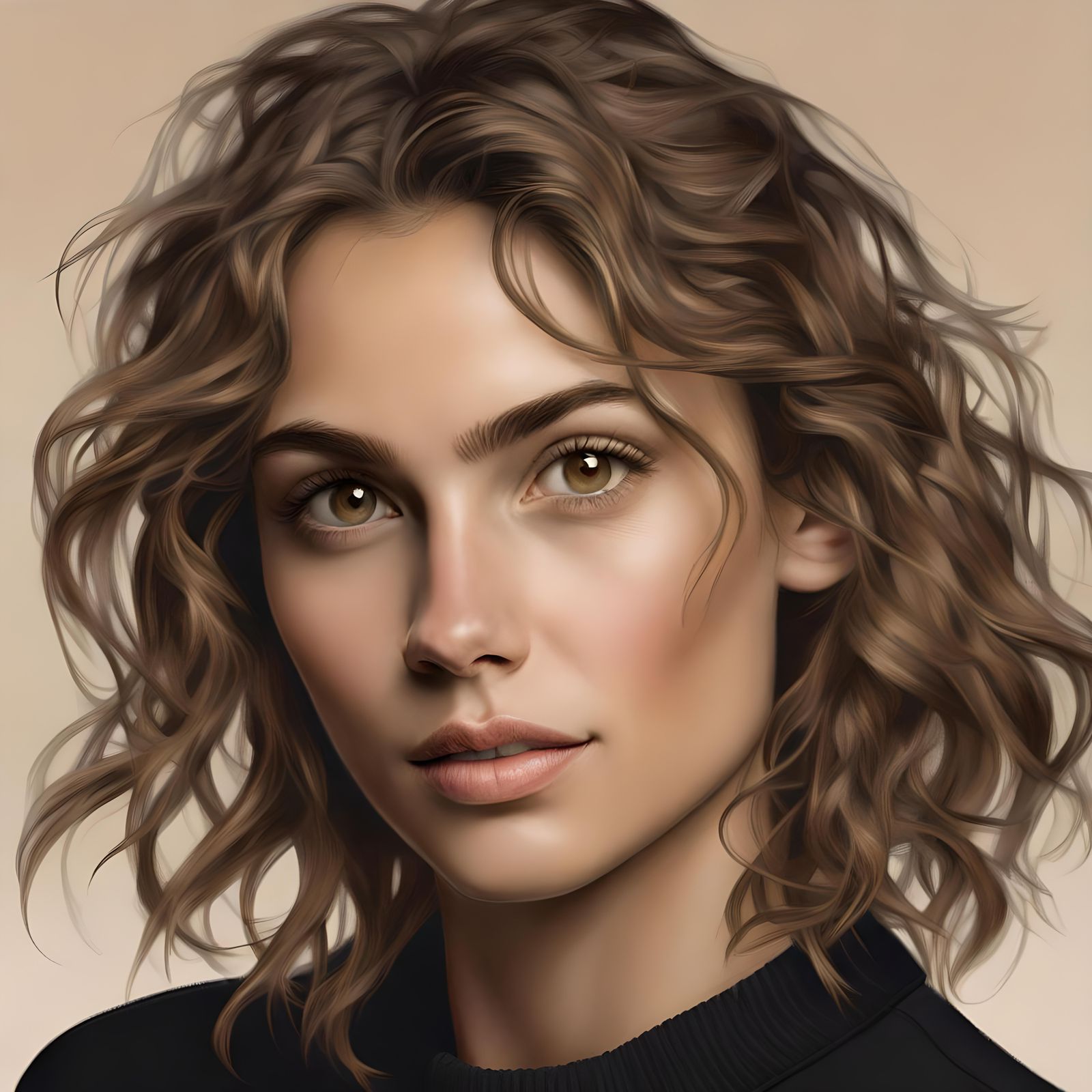 Portrait of a Young Woman with Wavy Hair