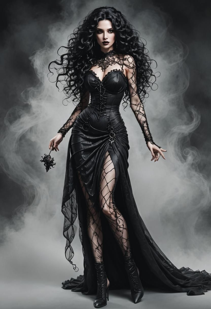 Dark Sorceress with Shadow Tendrils Digital Art