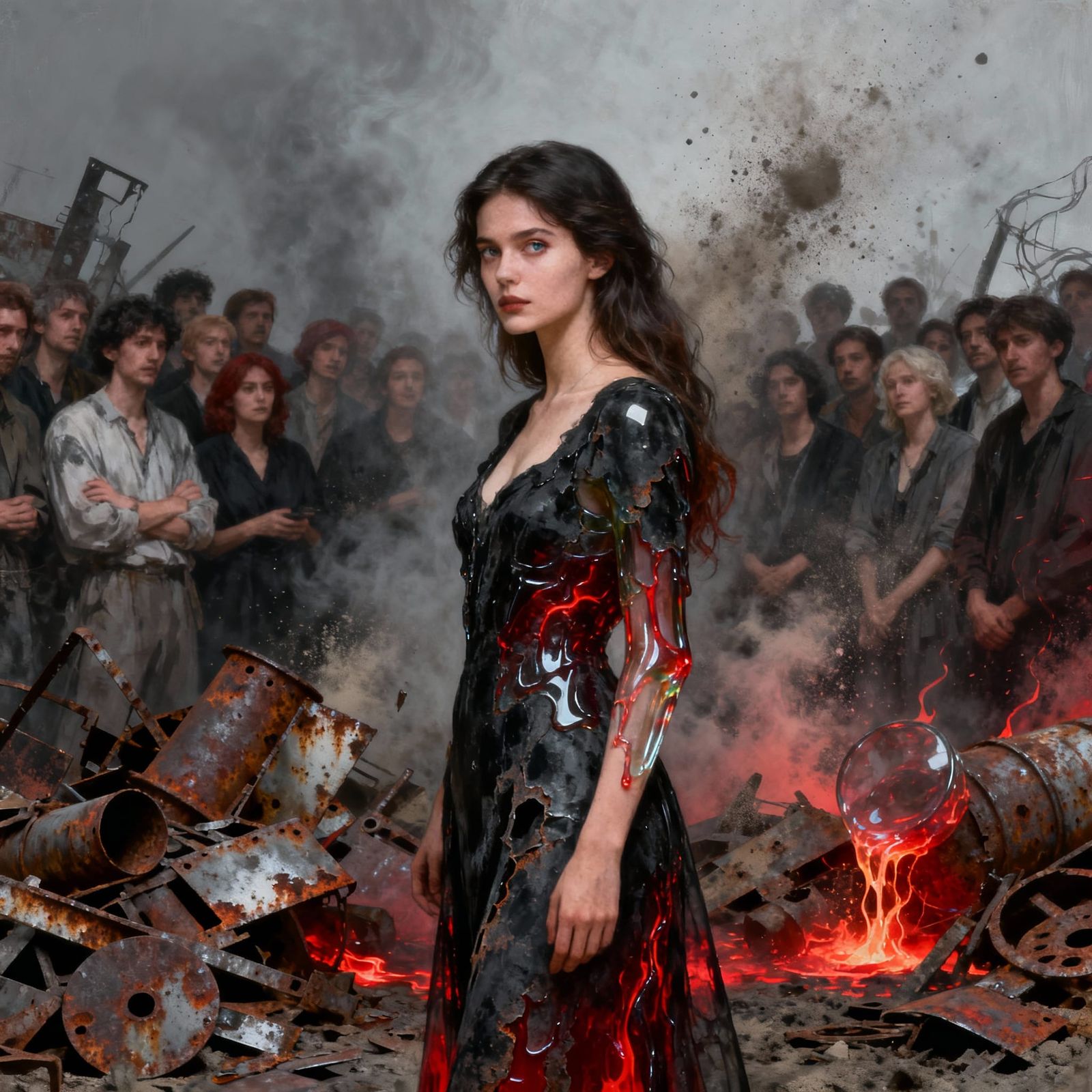 Woman Portrait in Rusted Metal and Molten Glass