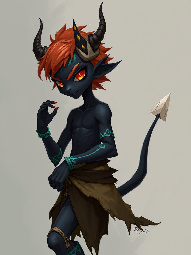 Captivating Demon with Black Skin and Red Eyes