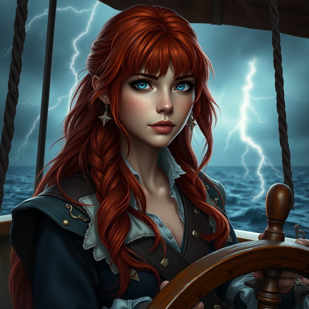 Fantastical Pirate Maiden Steers Through Turbulent Skies