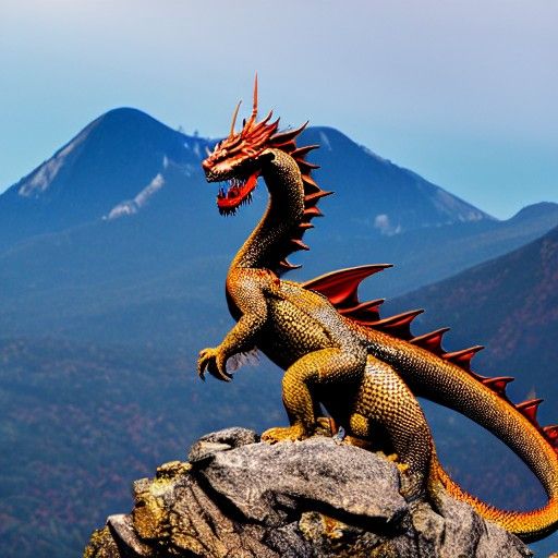 Dragon Perched on Mountain Top