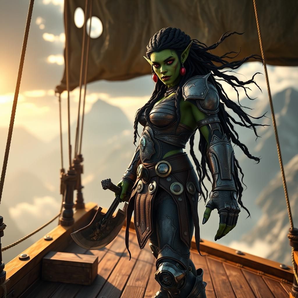 Orc Warrior on Airship, a Surrealist Vision