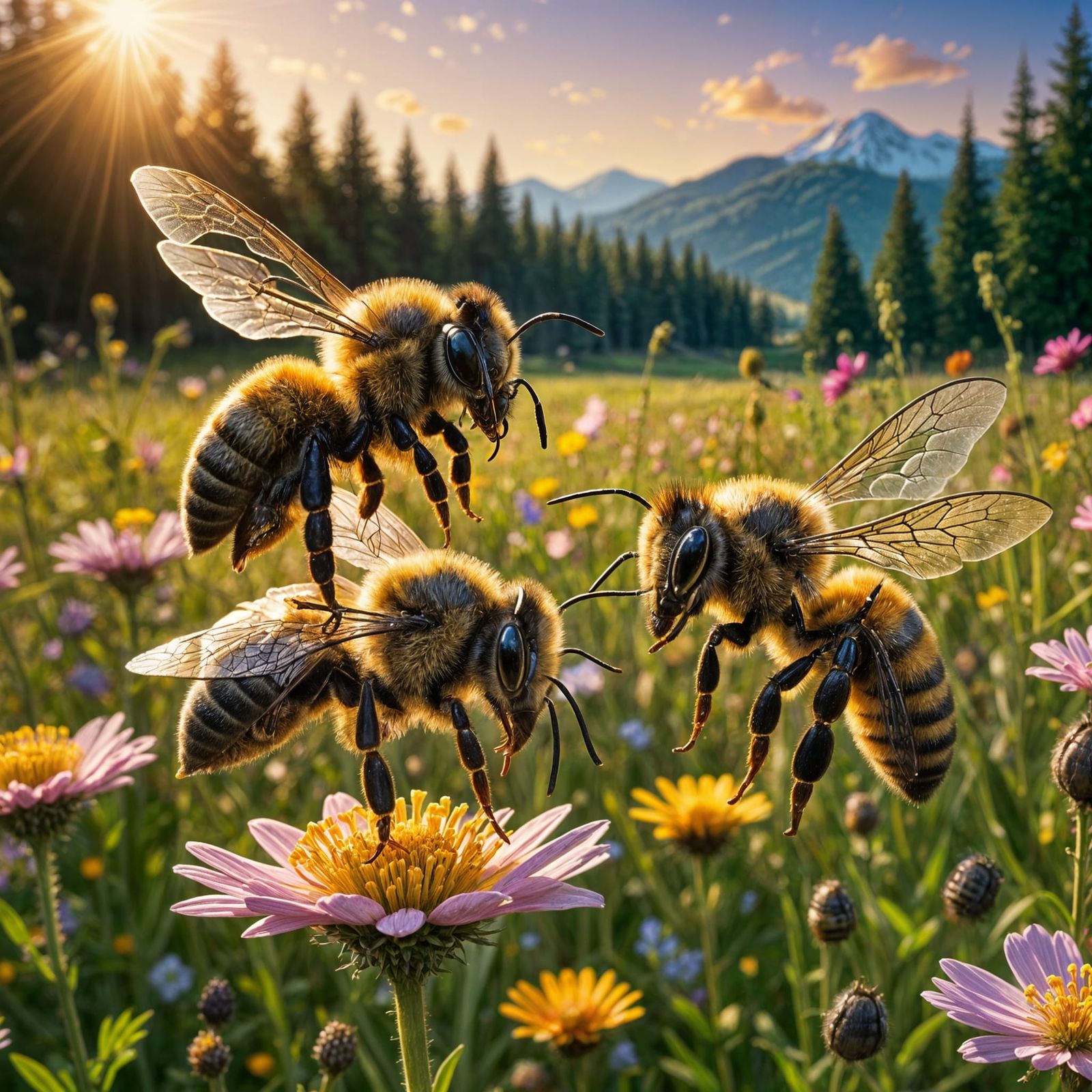 Bees Dancing in Sunlight