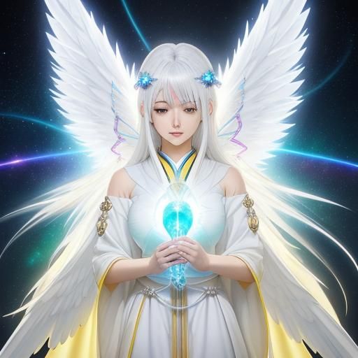 Glowing Angel with Cosmic Energy, Anime Style