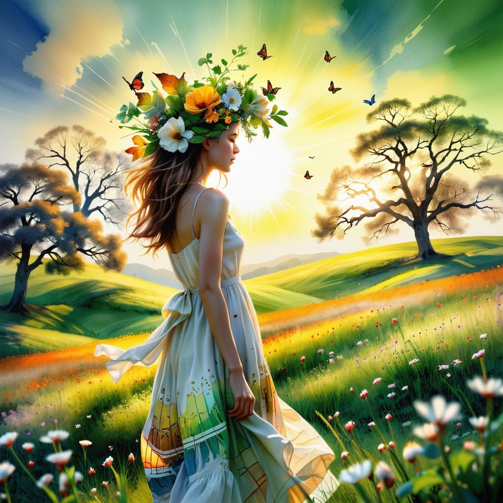 Whimsical Springtime Village in Watercolor