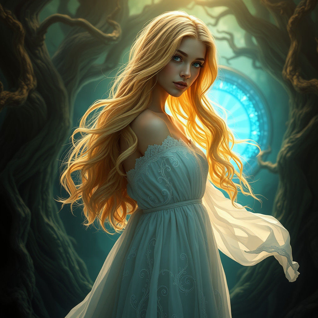 Mystical Blonde Woman in Fantasy Realm