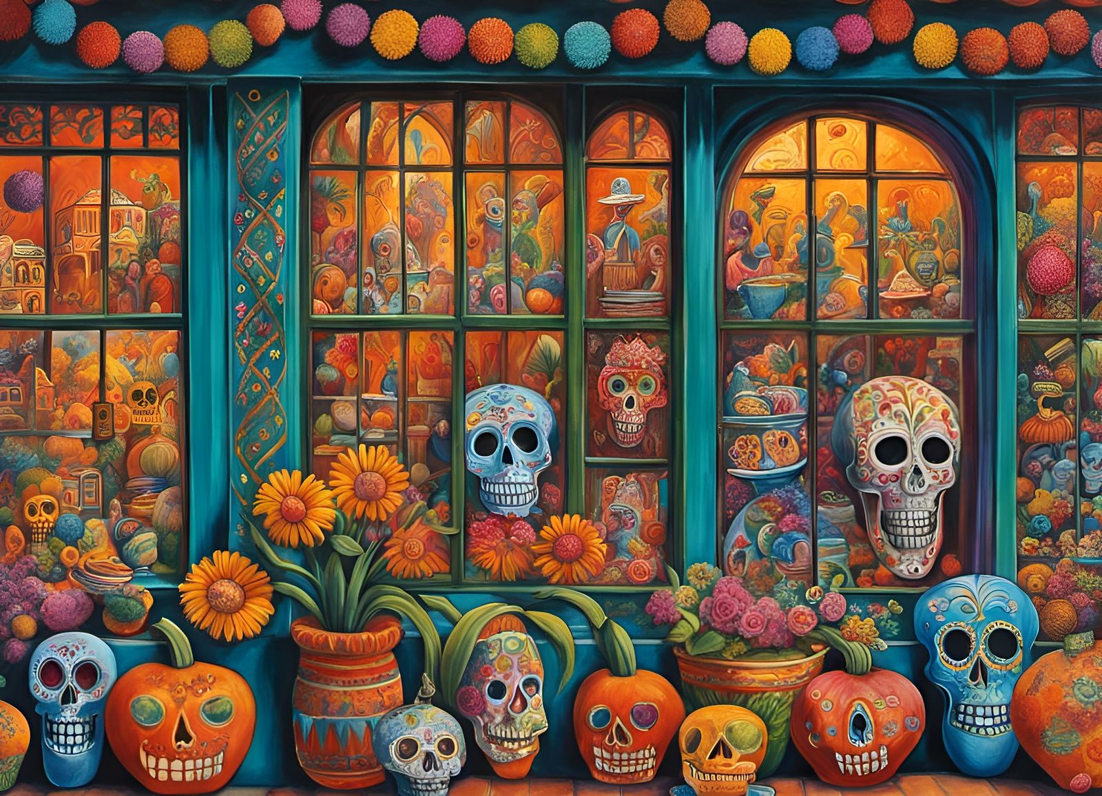 Festive Mexican Pastry Chef with Sugar Skulls