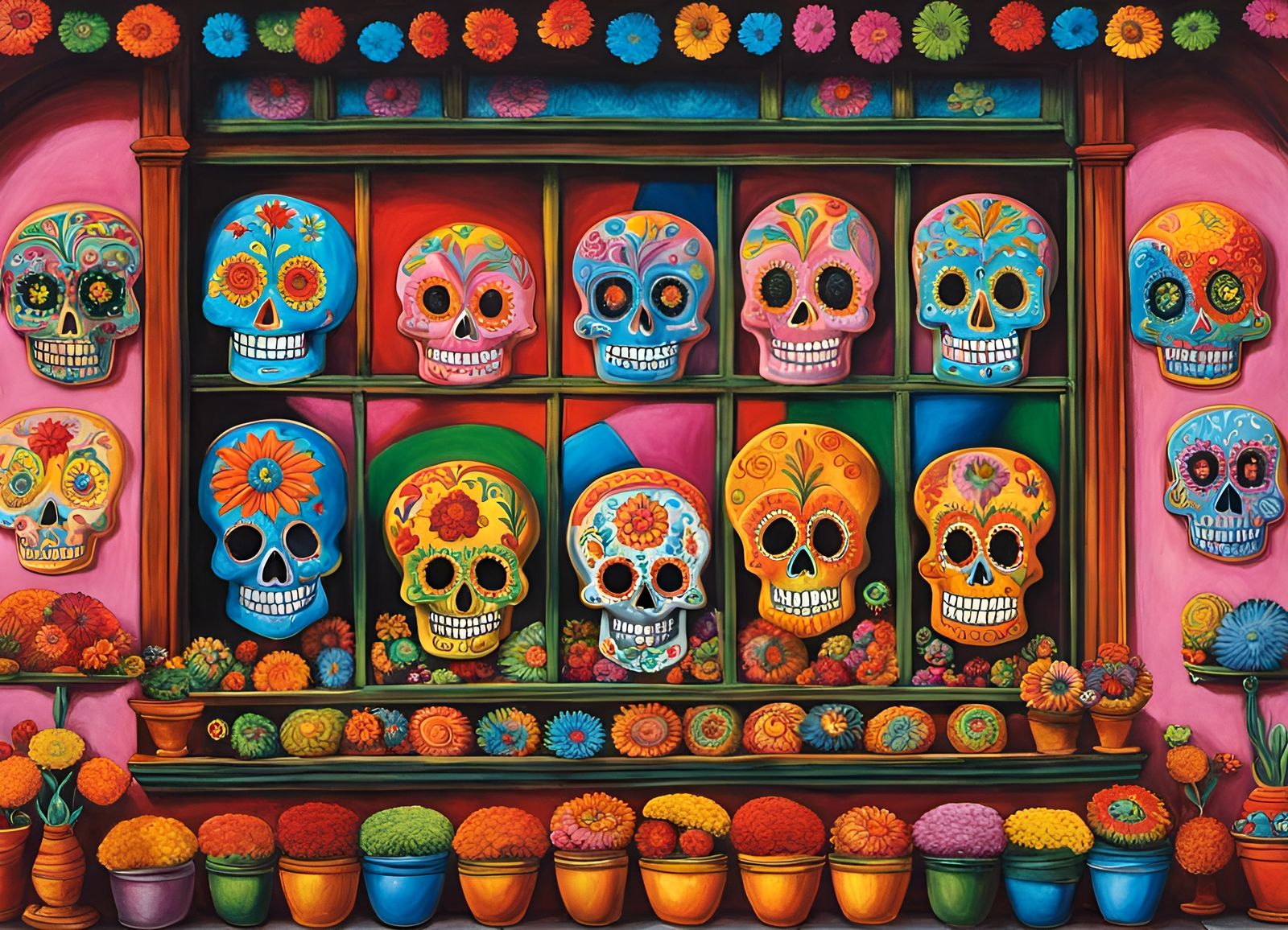 Festive Mexican Pastry Chef with Sugar Skulls