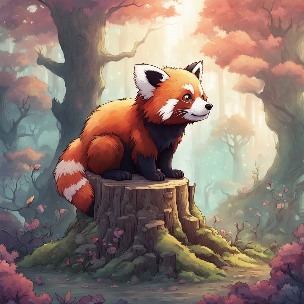 Whimsical Red Panda in Misty Forest - Anime Key Visual