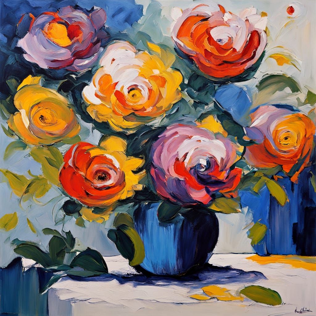 Vibrant Fauvist Blooms Unfold on Soft White Canvas