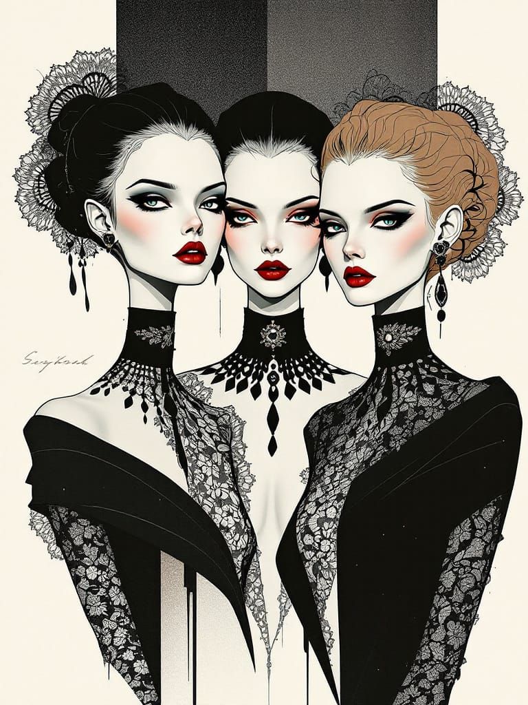 Gothic Fashion Illustration: Geometric Figures in Lace