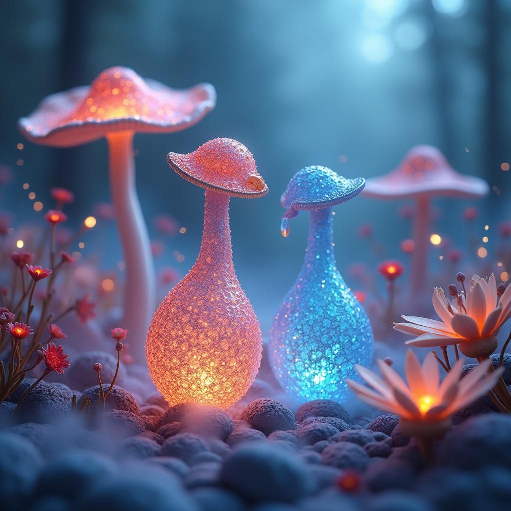 Enameled Glass Figurines in a Fantasy Landscape