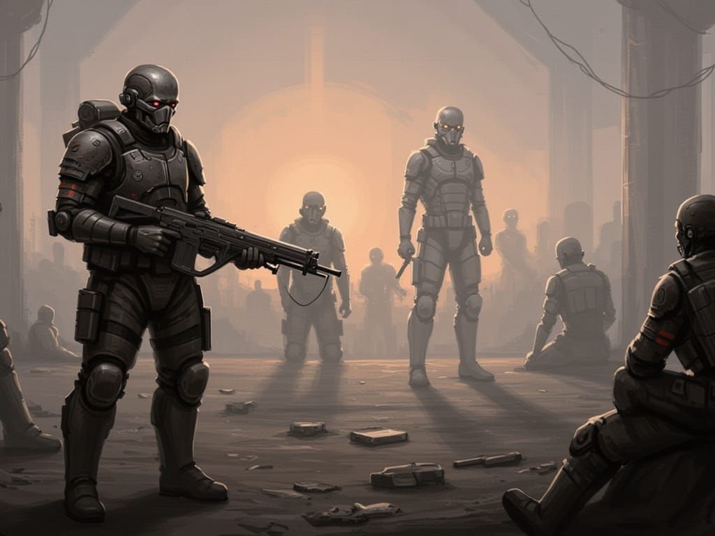 Sepia-Toned Punk Scene in Dystopian Setting