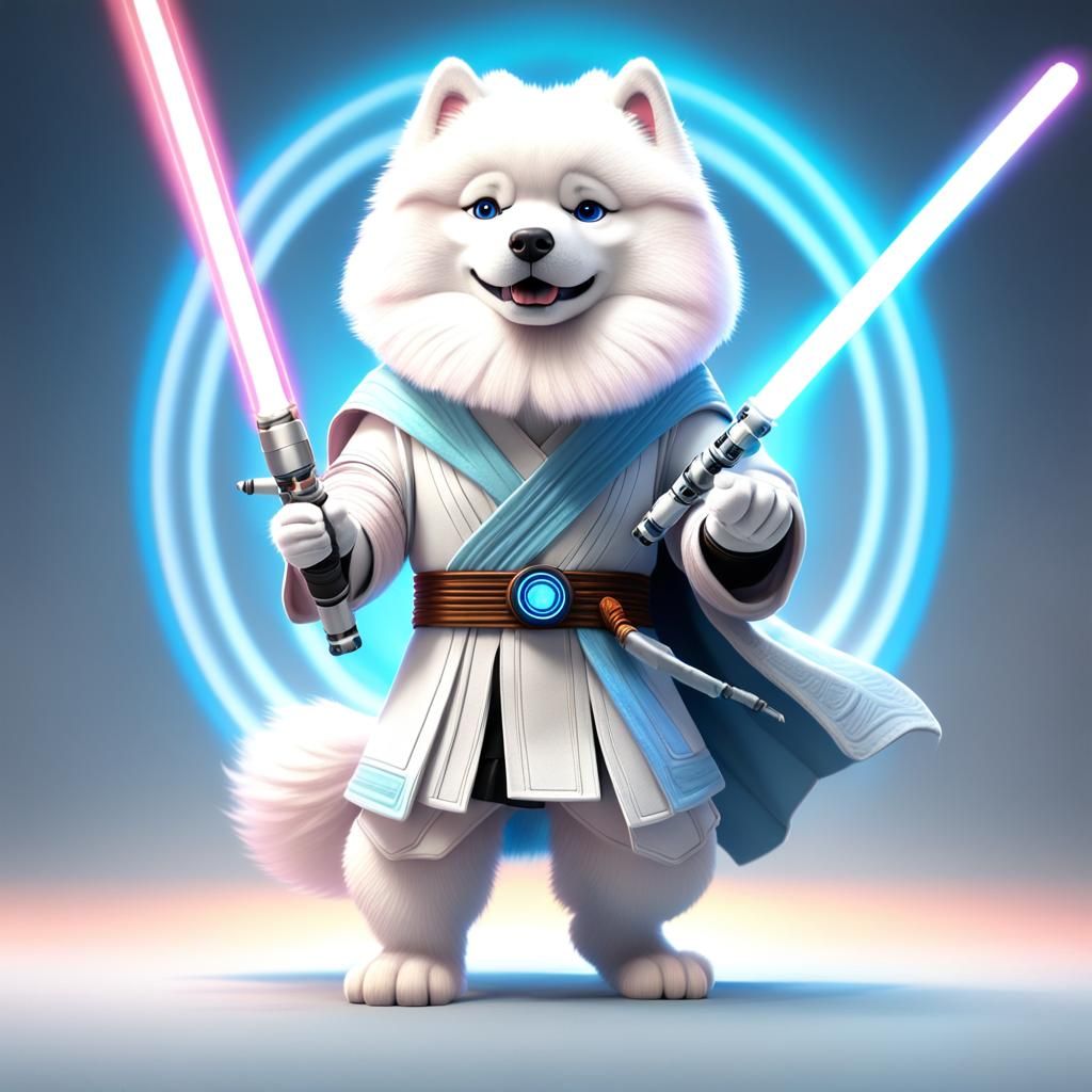 Samoyed Jedi Warrior in Pixar-Style 3D Animation