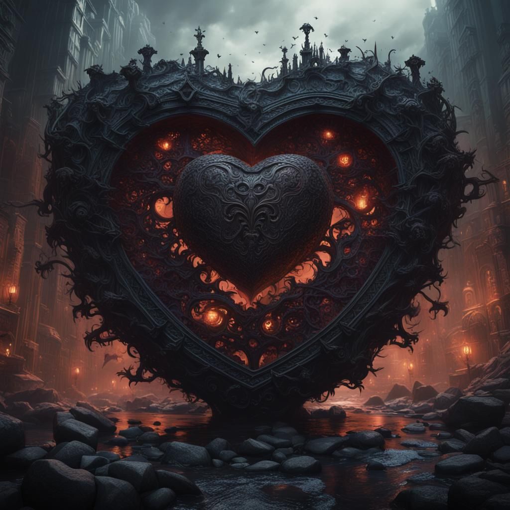 Broken Black Heart with Blood in Grunge Style