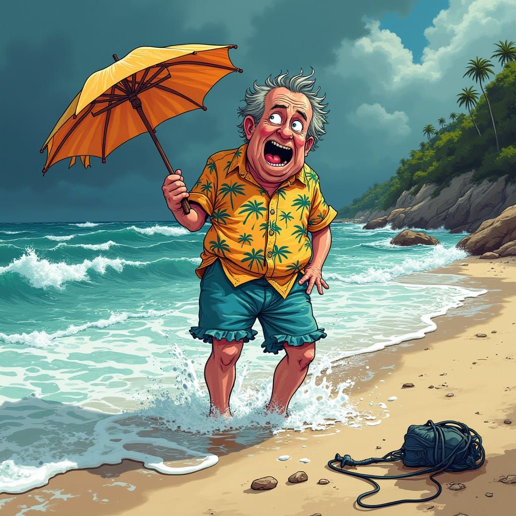 Frazzled Tourist Survives Turbulent Coastal Storm