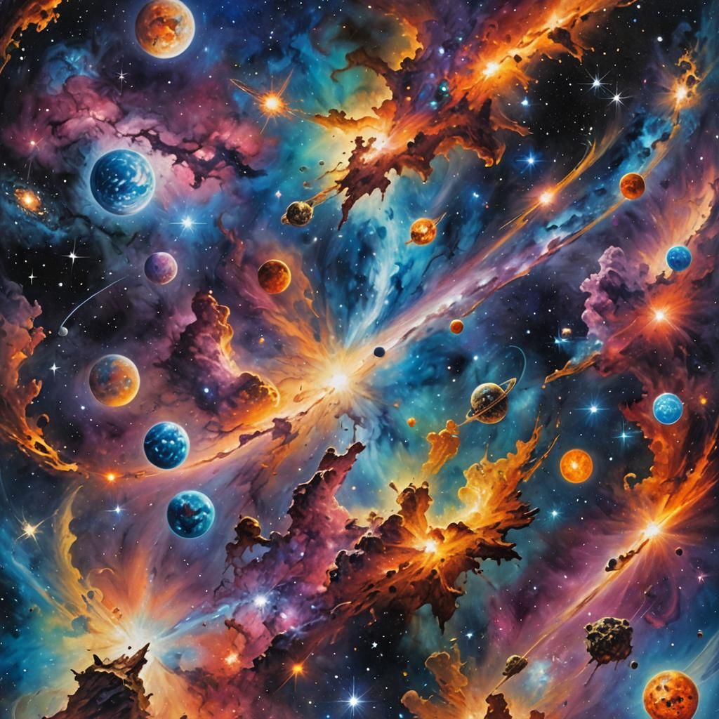Galaxy Creation Tattoo in Oil Painting Style