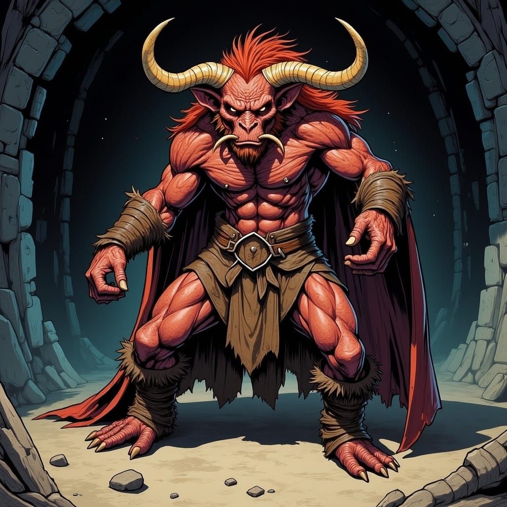 Grotesque Kobold in Dark Cavern: Fantasy Illustration