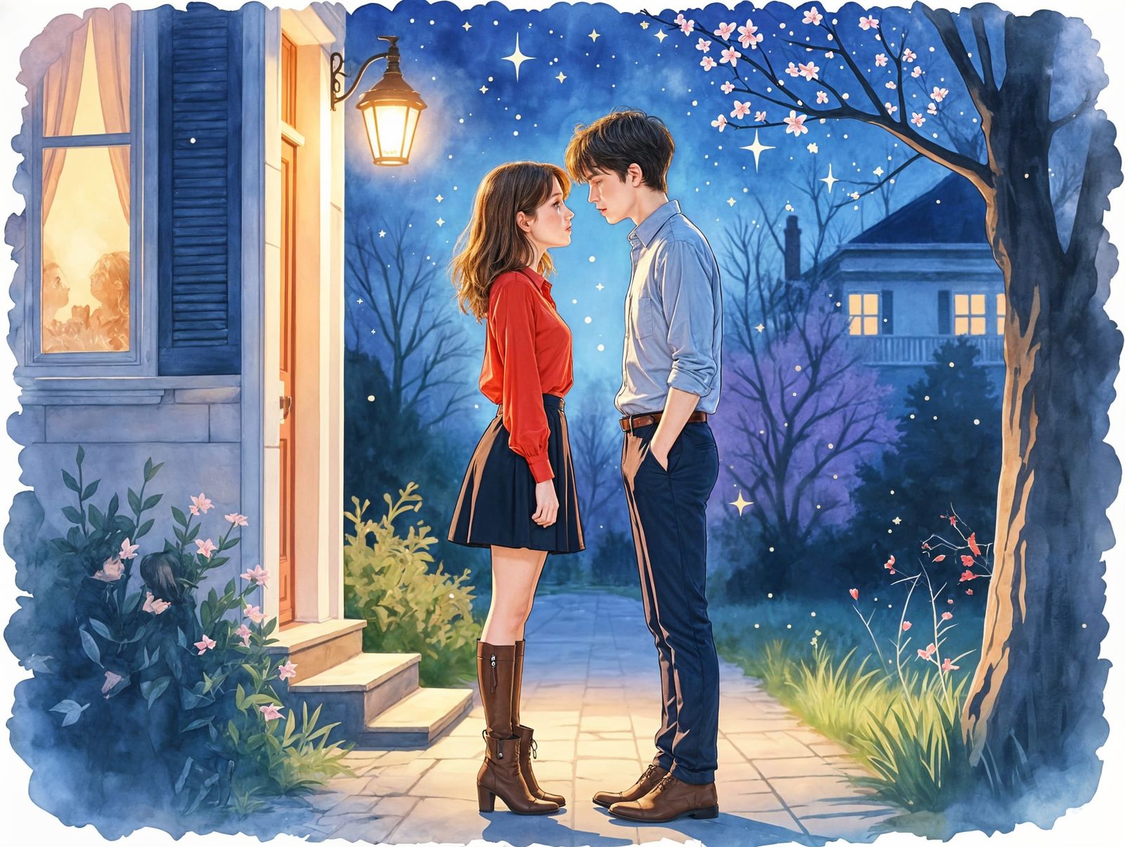 Romantic Couple Under Starlit Spring Night
