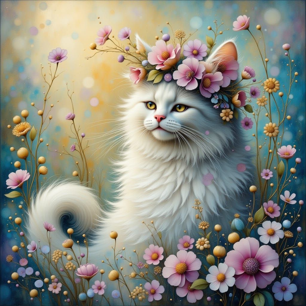 Dreamy Cat in Spring Floral Crown