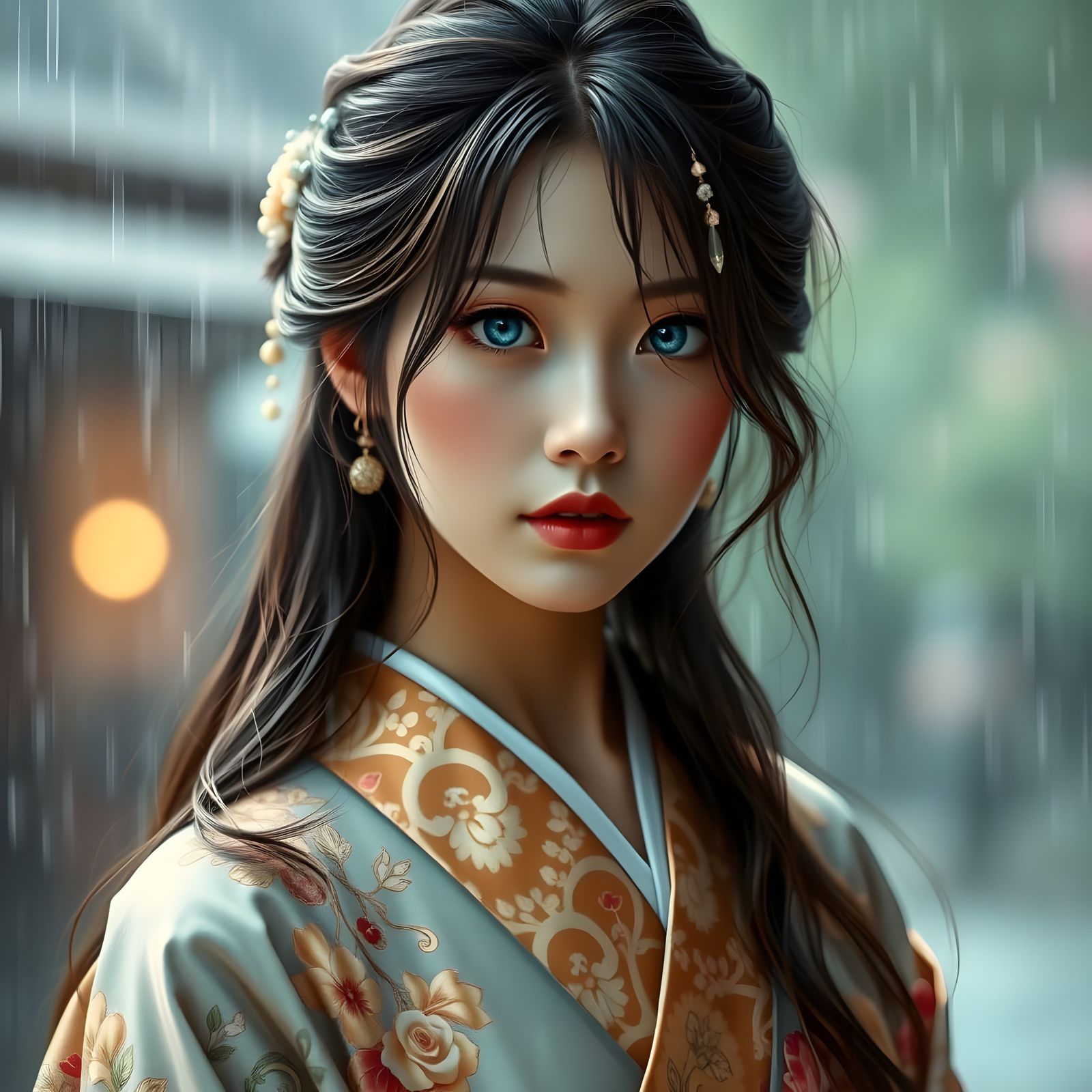 Beautiful Japanese Geisha with Sapphire Eyes