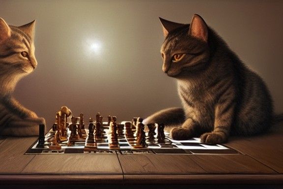 Cats Play Chess in Hyperdetailed Painting Style