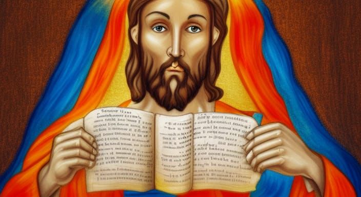 Hyperrealistic Jesus with Scroll Splash Art