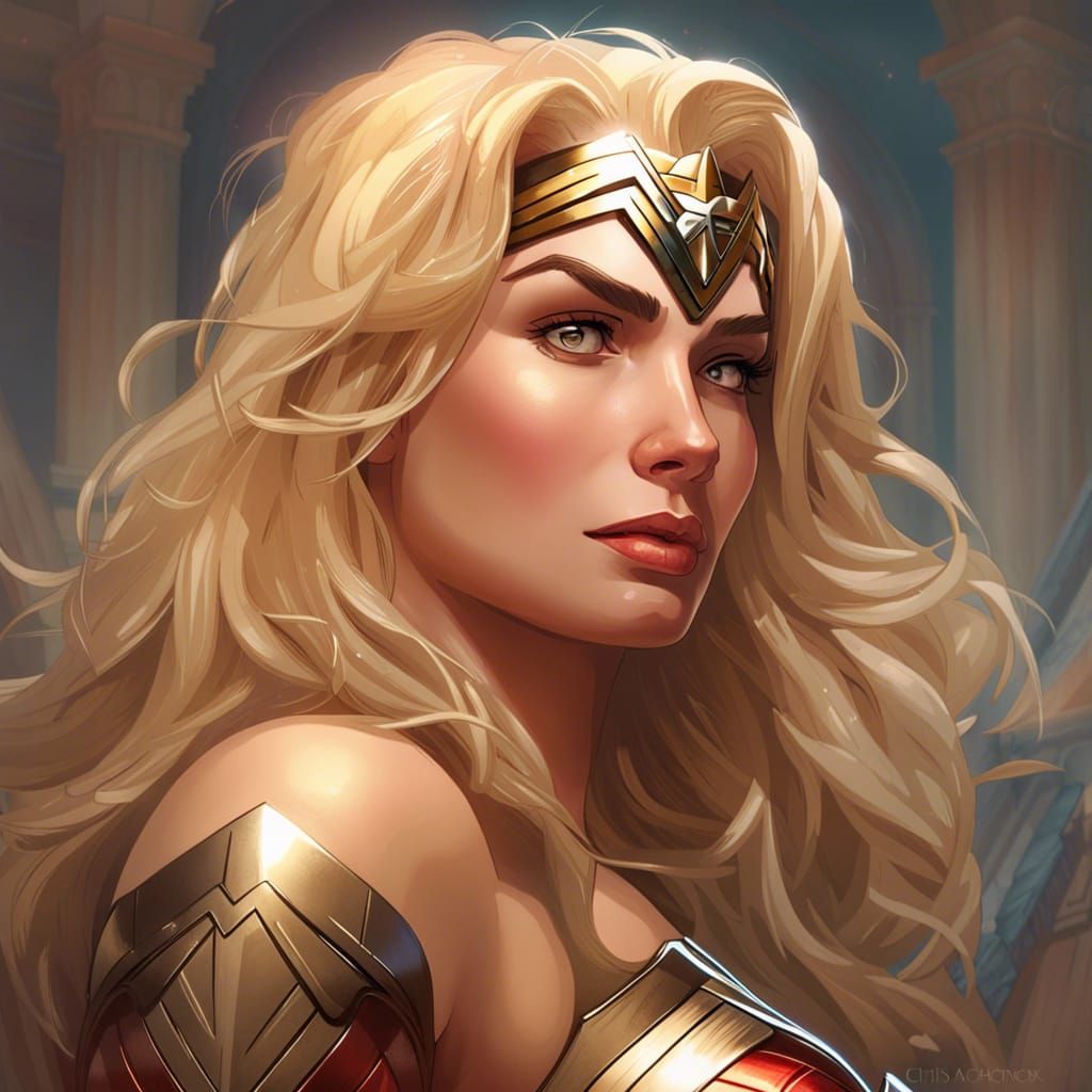 Blonde Wonder Woman Portrait in Comic Style