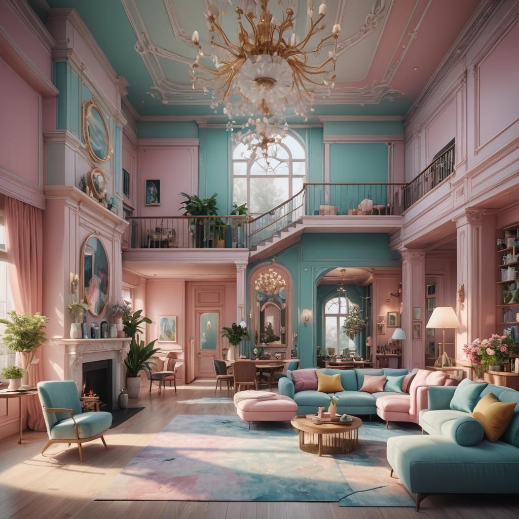 Modern Pastel Home Interior in Detailed Matte Painting
