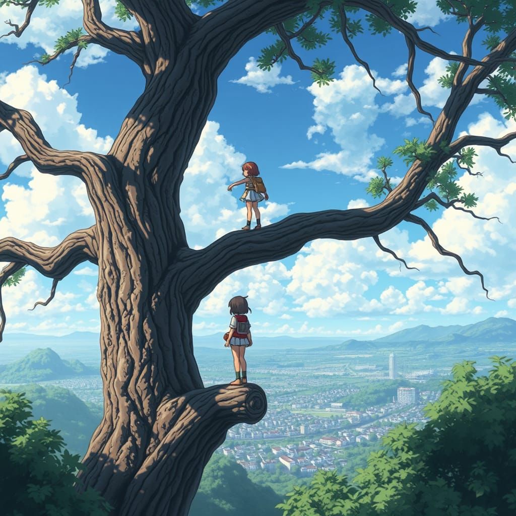 Ghibli Girl on Giant Tree Branch