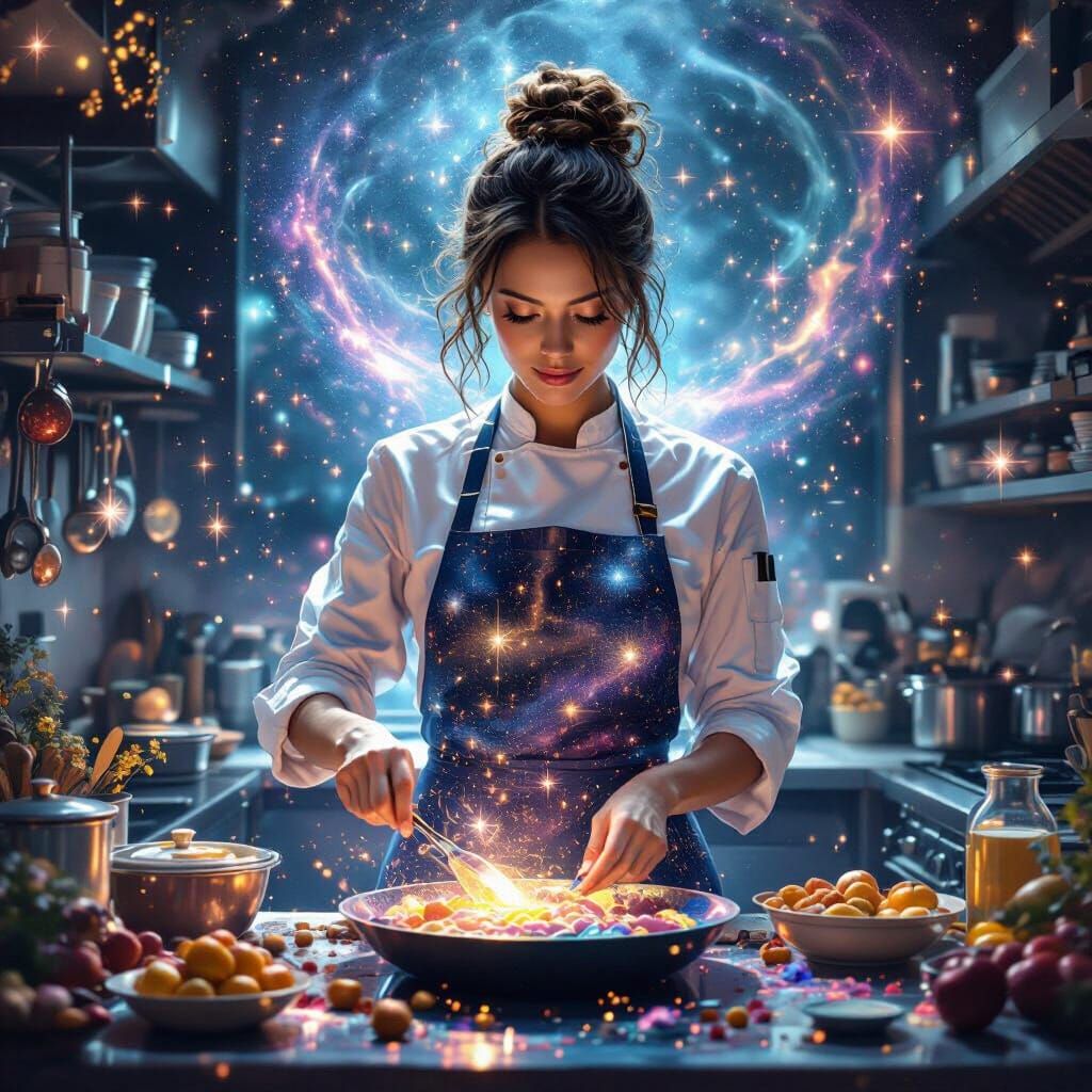 Celestial Chef Prepares Cosmic Feast in Starry Kitchen